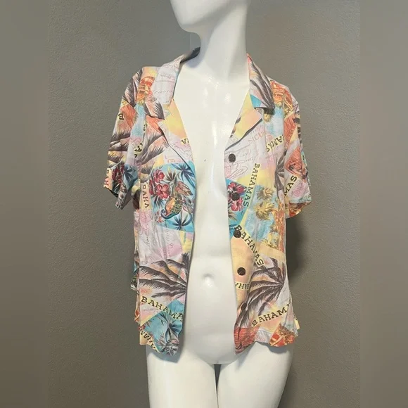 Caribbean Joe Women’s Multicolor Tropical Bahamas SS Button-Down Shirt Size L - Picture 3 of 12